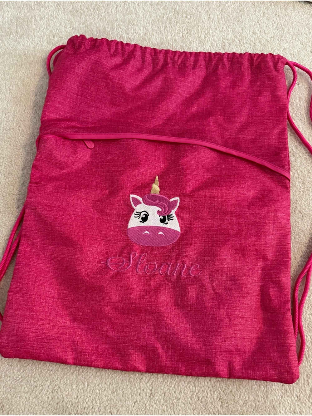 Personalized “Sloane” Pink Unicorn Drawstring Kids Backpack
